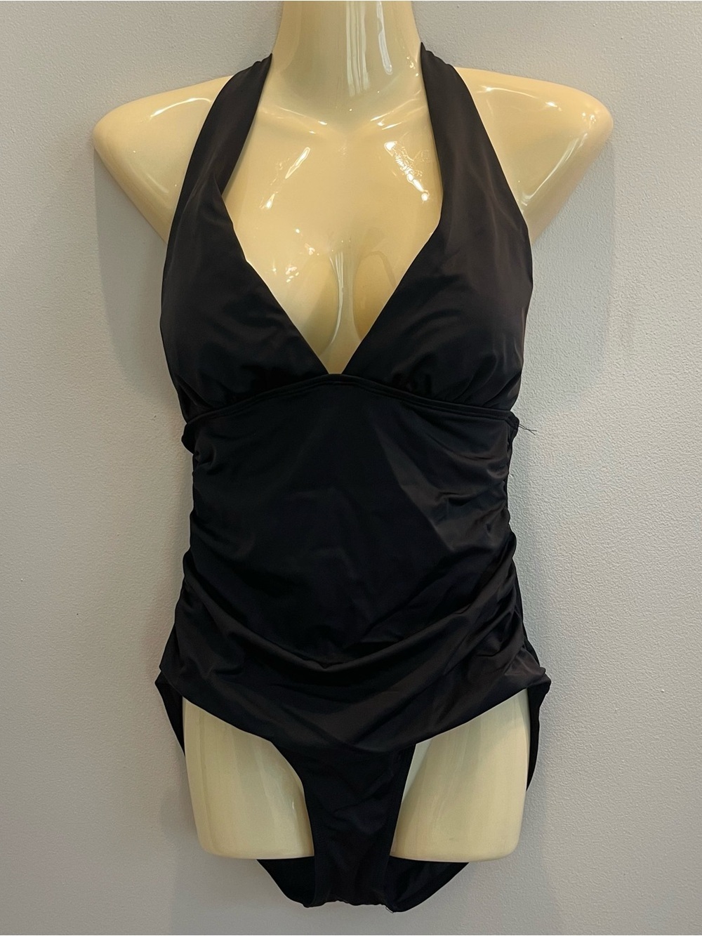Hilor Swimsuit Plunge Halter Top One Piece Black Size 8 Women Swim